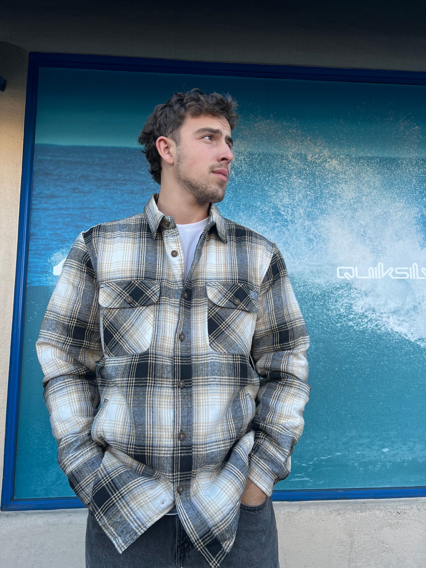 South Coast Quilt Flannel Tan/Navy