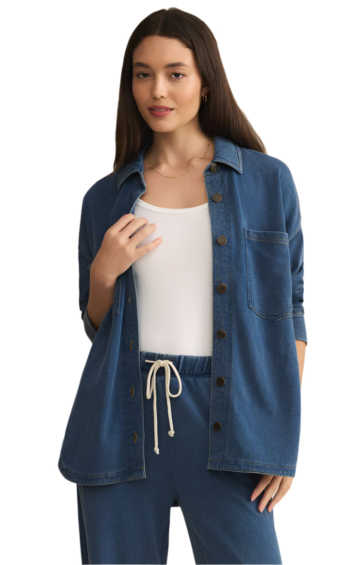 Z Supply All Day Knit Denim Jacket Vintage Indigo