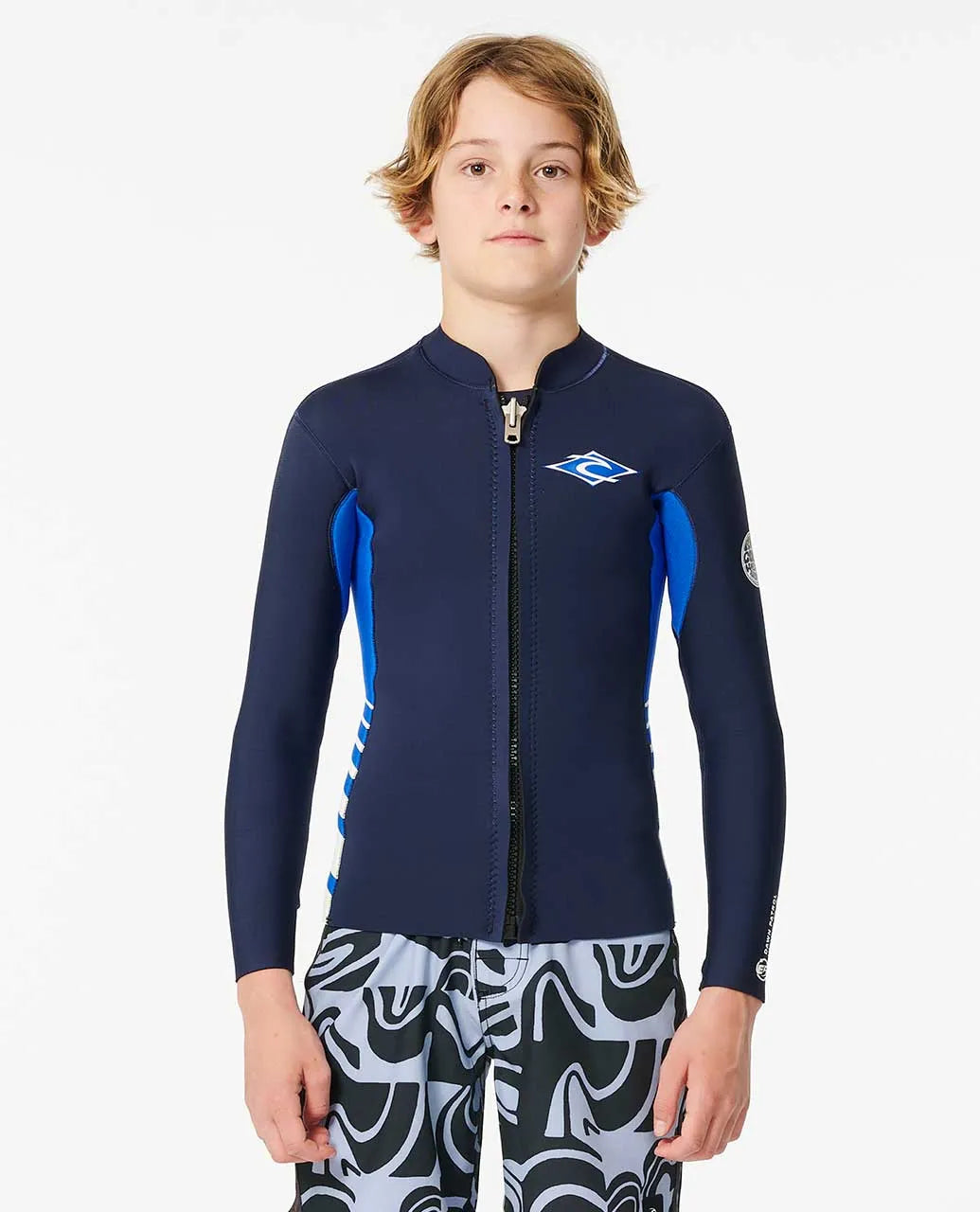 Rip Curl Boy's Dawn Patrol Long Sleeve 1.5mm Front Zip Wetsuit Jacket Navy