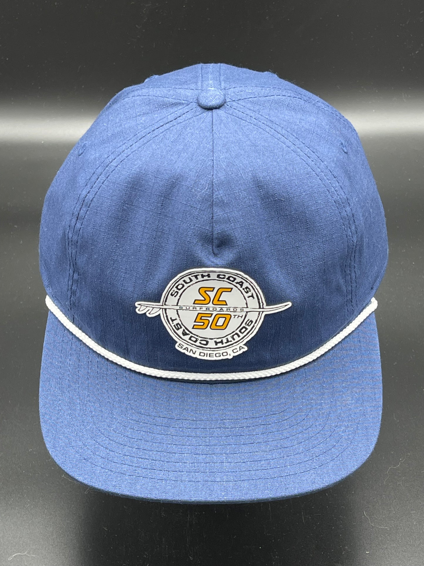 South Coast Adult 50th snapback 5 Panel Rip Stop Hat Navy-White