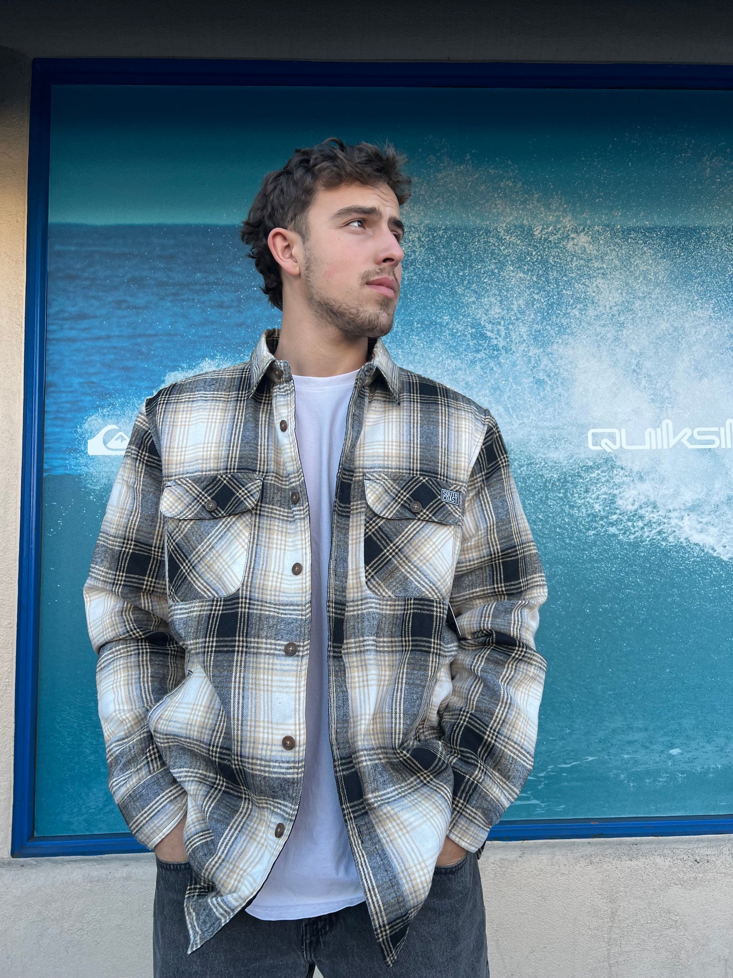 South Coast Quilt Flannel Tan/Navy