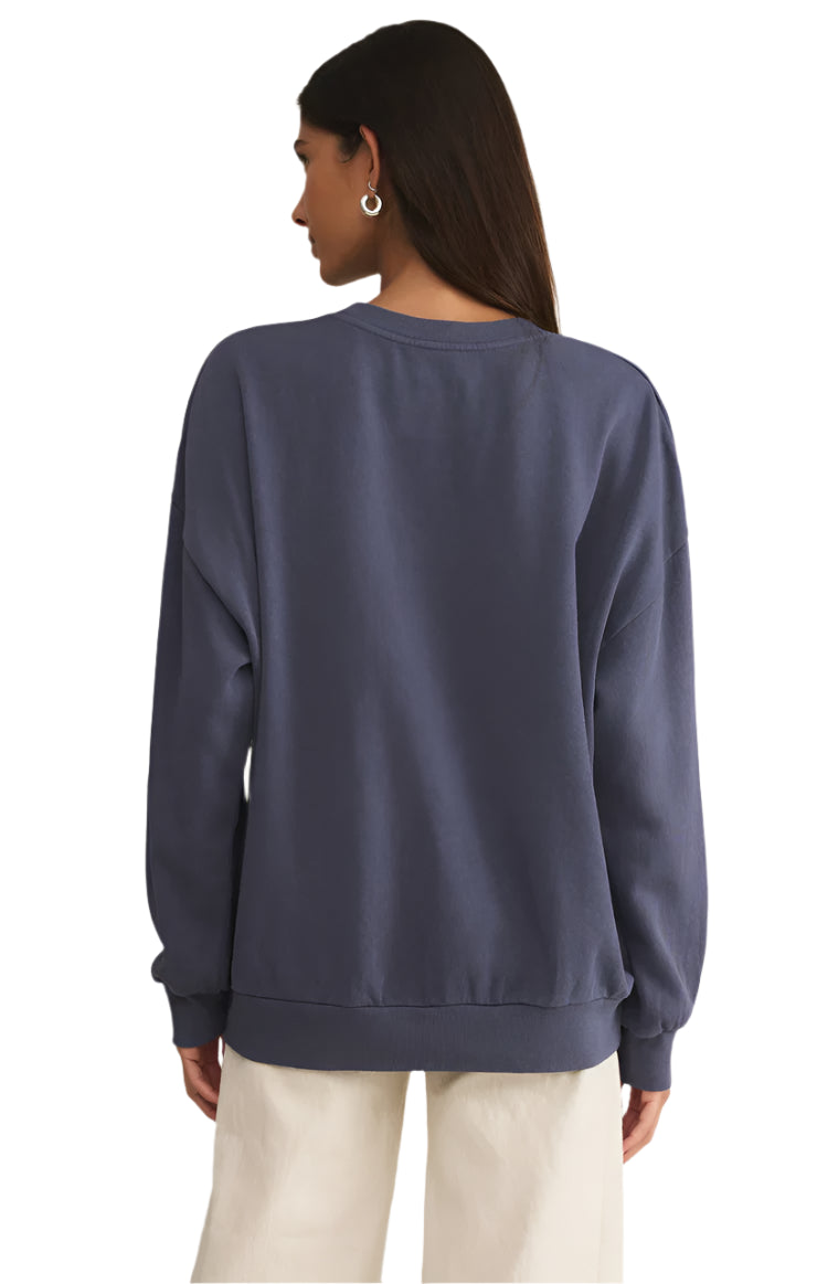 Z Supply Coastal Sunday Crew Sweatshirt Worn Blue
