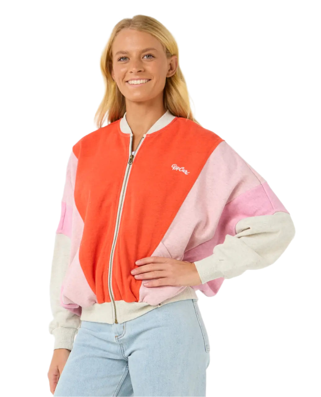 Rip Curl Women's Color Block Zip Thru Jacket Oatmeal Marle