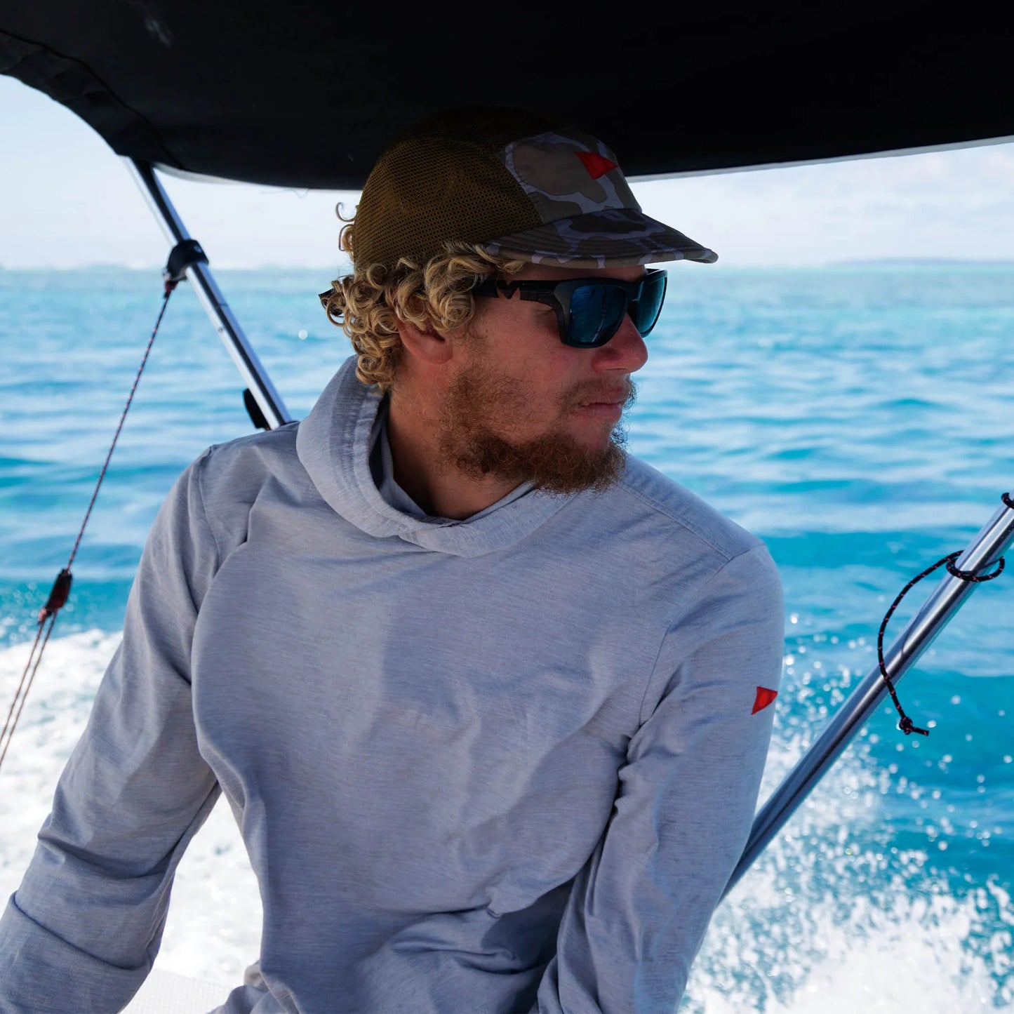 Florence Marine X Airtex Long Sleeve Hooded Shirt Light Heather Grey