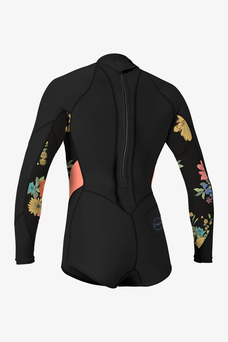O'Neill Girl's 2/1mm Bahia Back Zip L/S Springsuit Black Flower