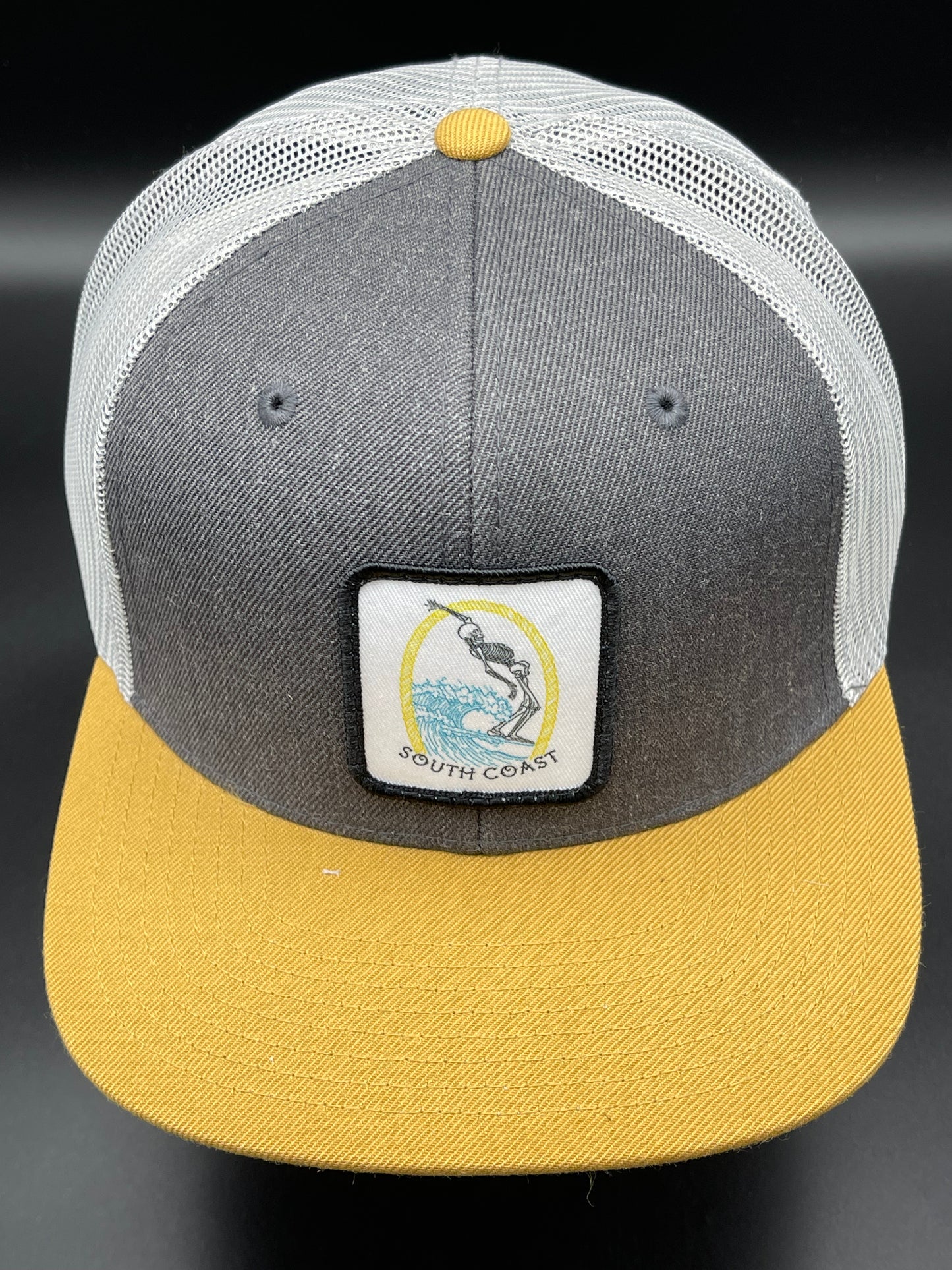 South Coast Adult Skeleton Surfer Snapback Hat Charcoal-Brown