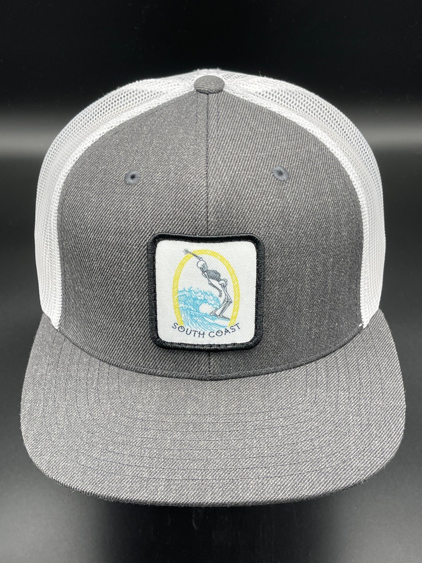South Coast Adult Skeleton Surfer Snapback Hat Charcoal-White