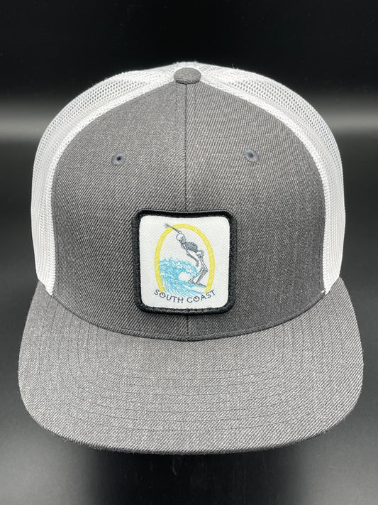 South Coast Adult Skeleton Surfer Snapback Hat Charcoal-White