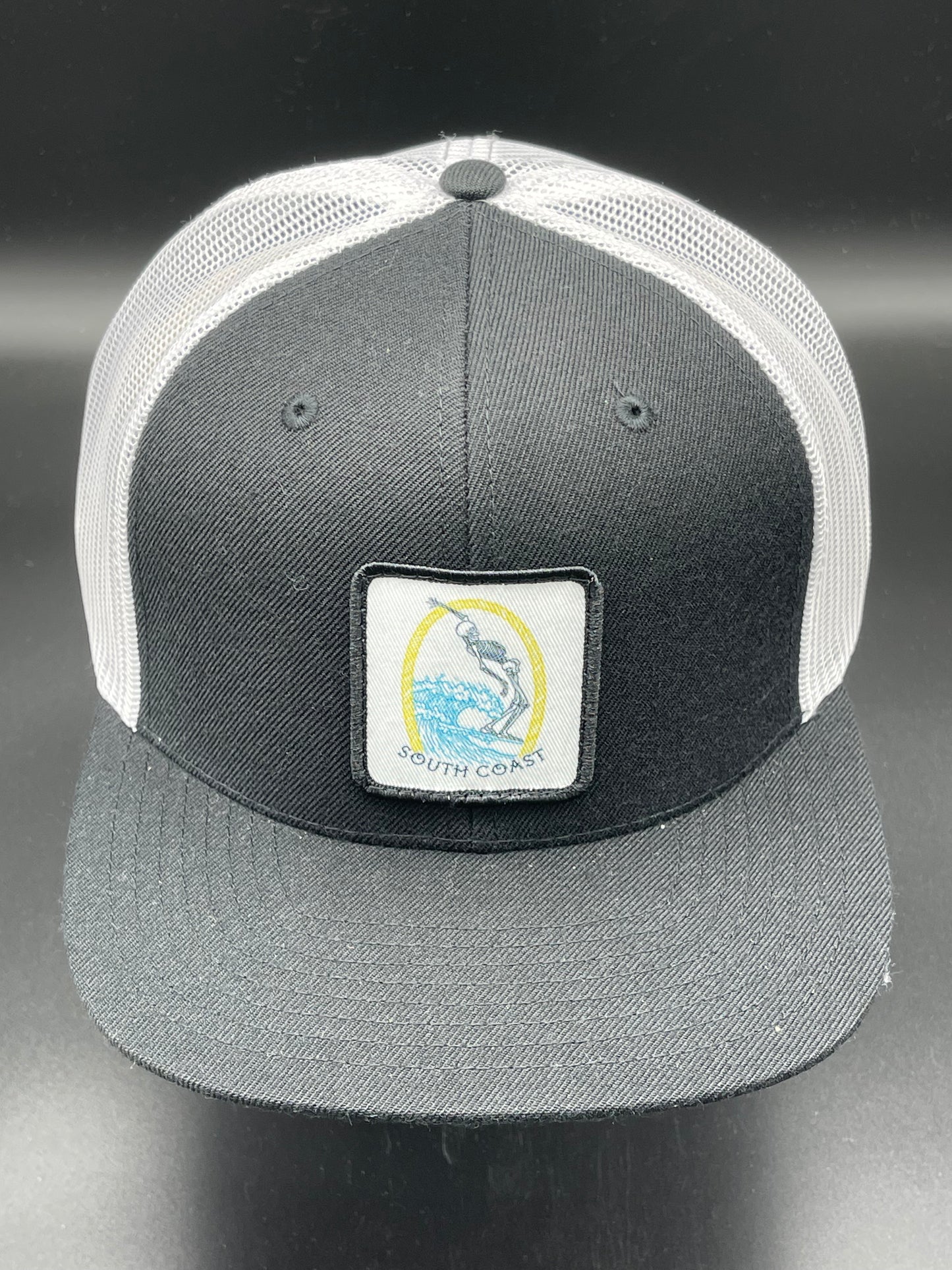 South Coast Adult Skeleton Surfer Snapback Hat Black-White