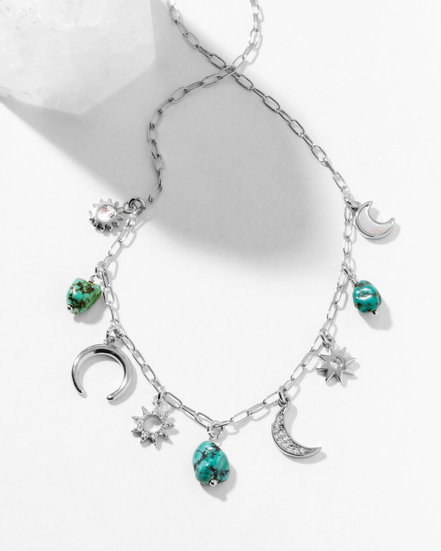 Desert Moon Turquoise Charm Necklace Silver