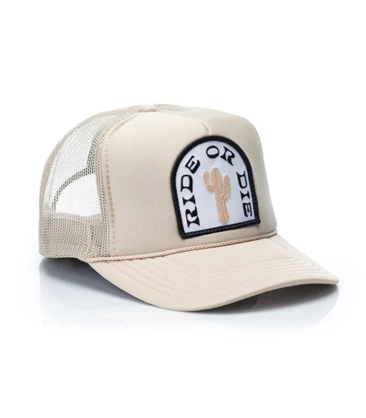 Local Beach Ride or Die Patch Trucker Hat Khaki