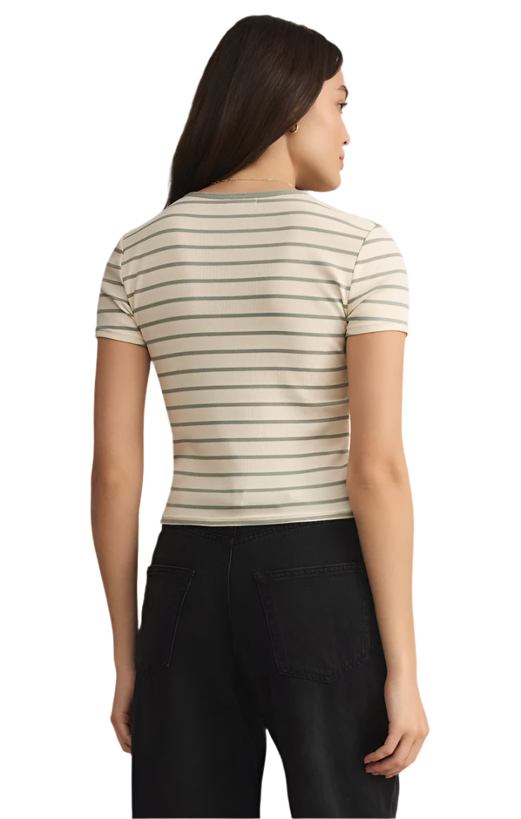 Z Supply Saxton Striped Rib Tee Sage Green