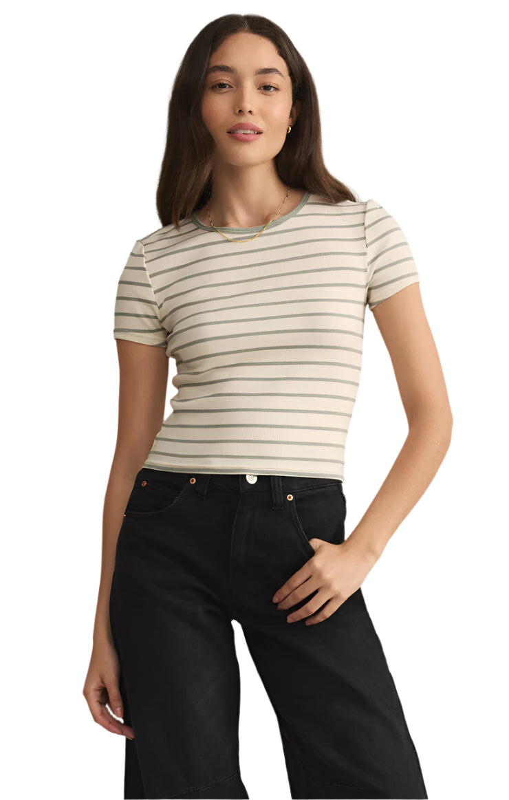 Z Supply Saxton Striped Rib Tee Sage Green