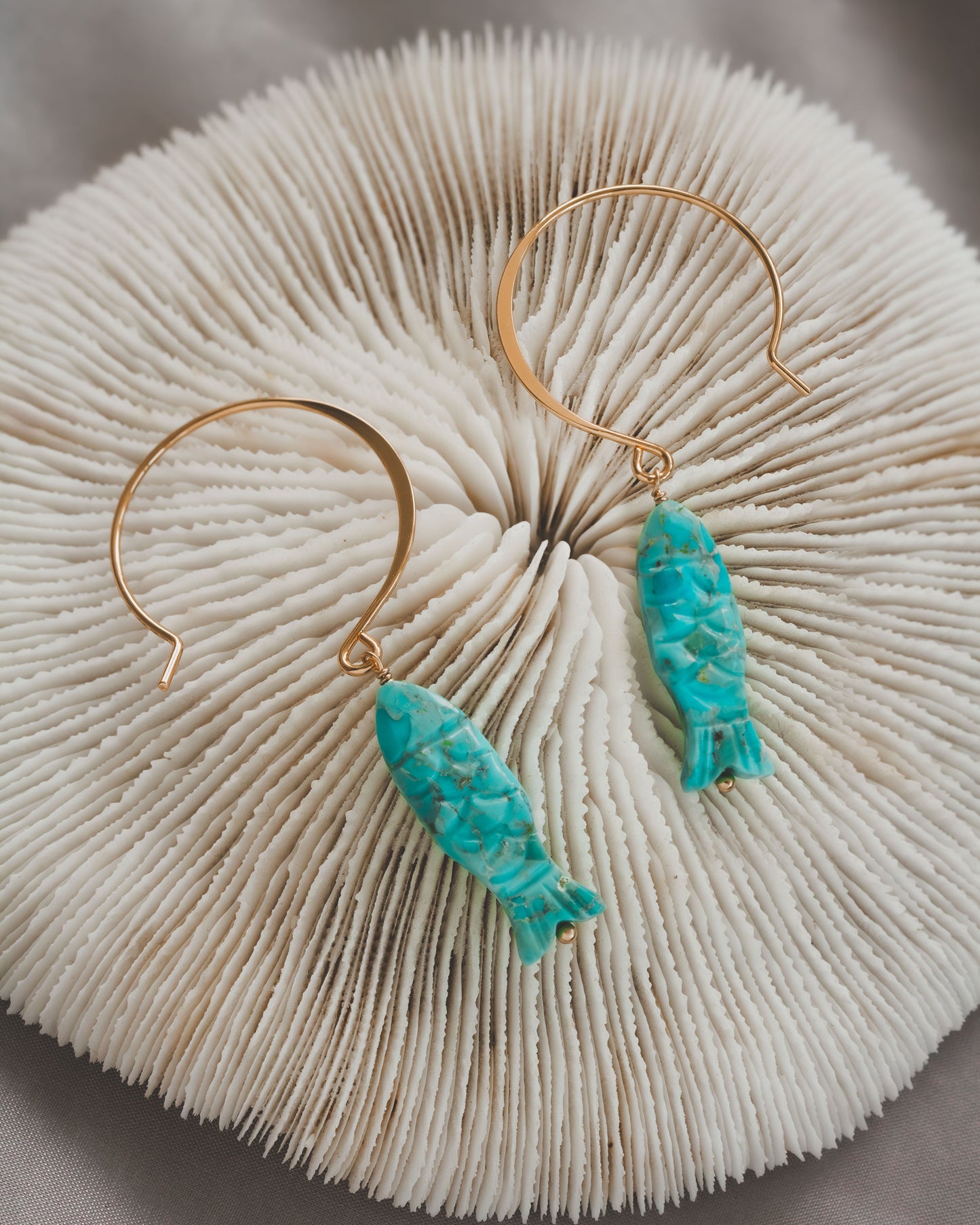 Riviera Bite Gemstone Fish Hook Hoop Earring Gold