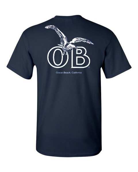 Peninsula Graphics Mens Ocean Beach Seagull T-Shirt Navy