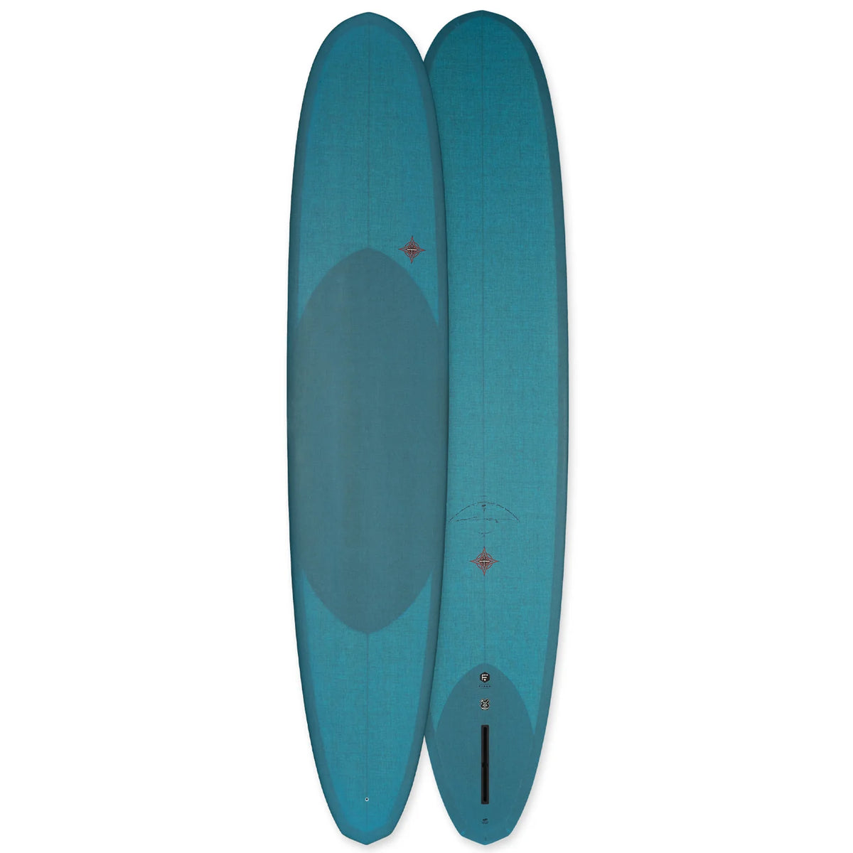 Top and bottom of a blue wayne rich longboard in the color blue. 