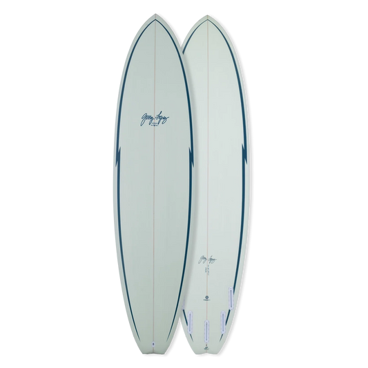 Front and back of a 7'0 surfboard on a white background.