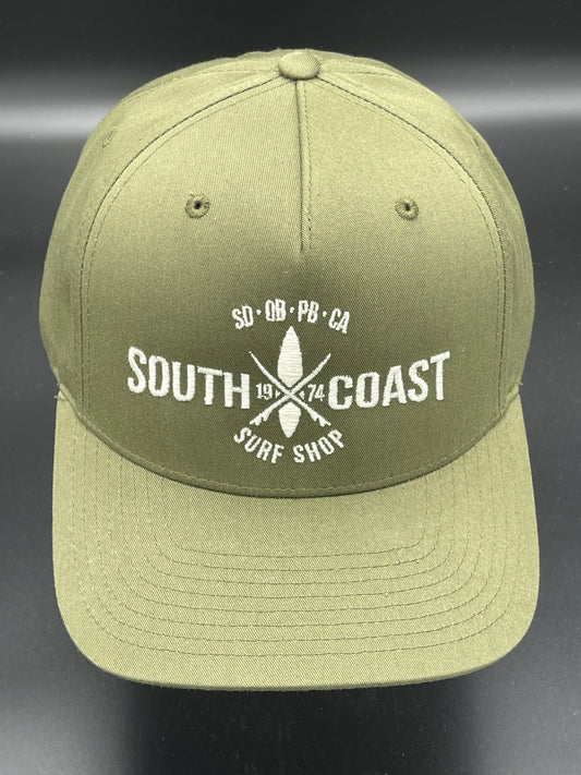 South Coast Adult Cross Logo Snapback Hat Army Olive