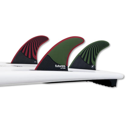 Future Fins Pyzel Honeycomb-Carbon Thruster Fin Set Green-Red M