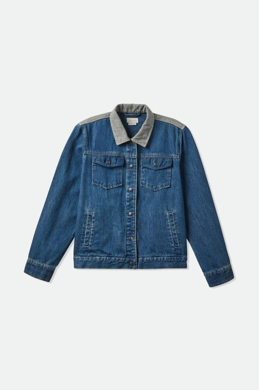 Cable Womens Embroidered Jacket - Two Tone Indigo