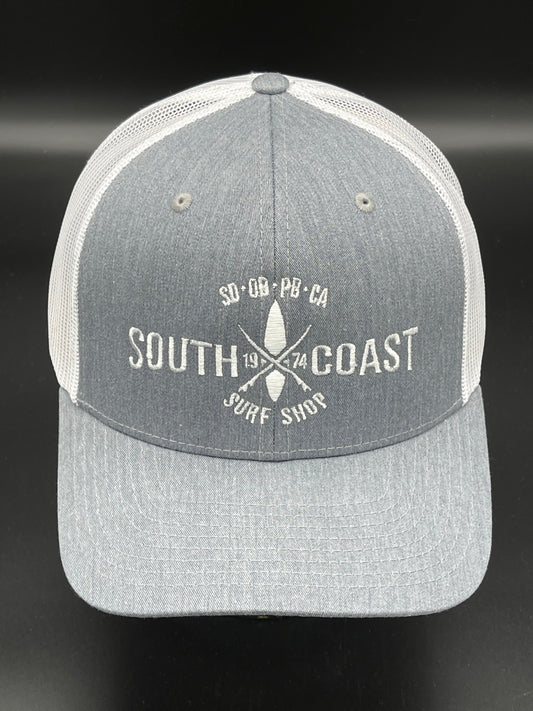 South Coast Adult Cross Logo Trucker Hat Grey-White