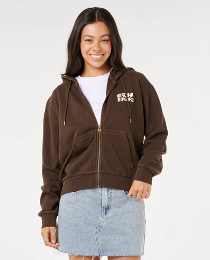 Rip Curl Women's Aloha State Relaxed Zip Through Hoodie Brown