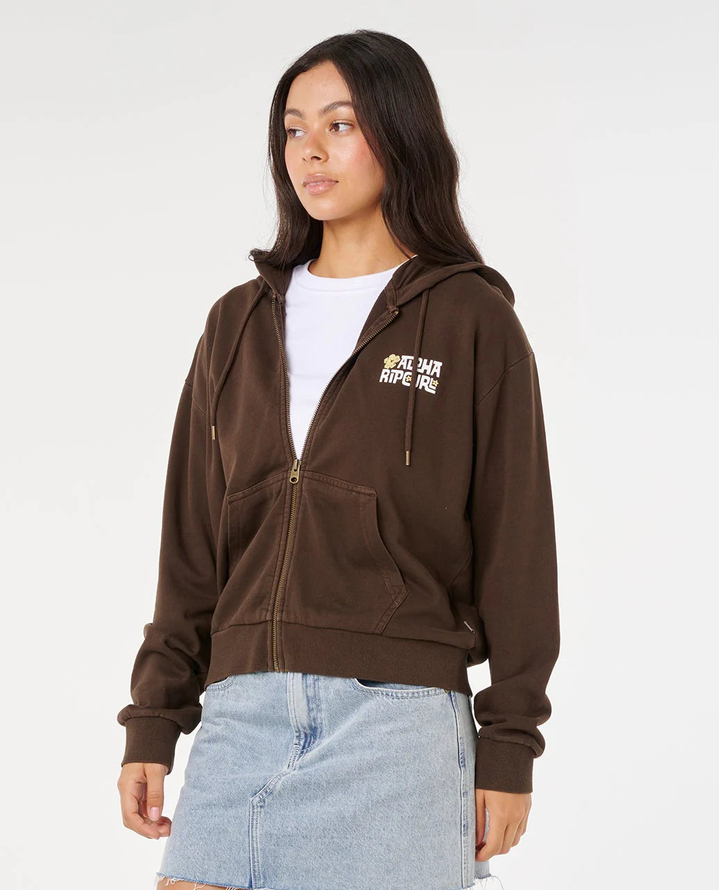 Rip Curl Women's Aloha State Relaxed Zip Through Hoodie Brown