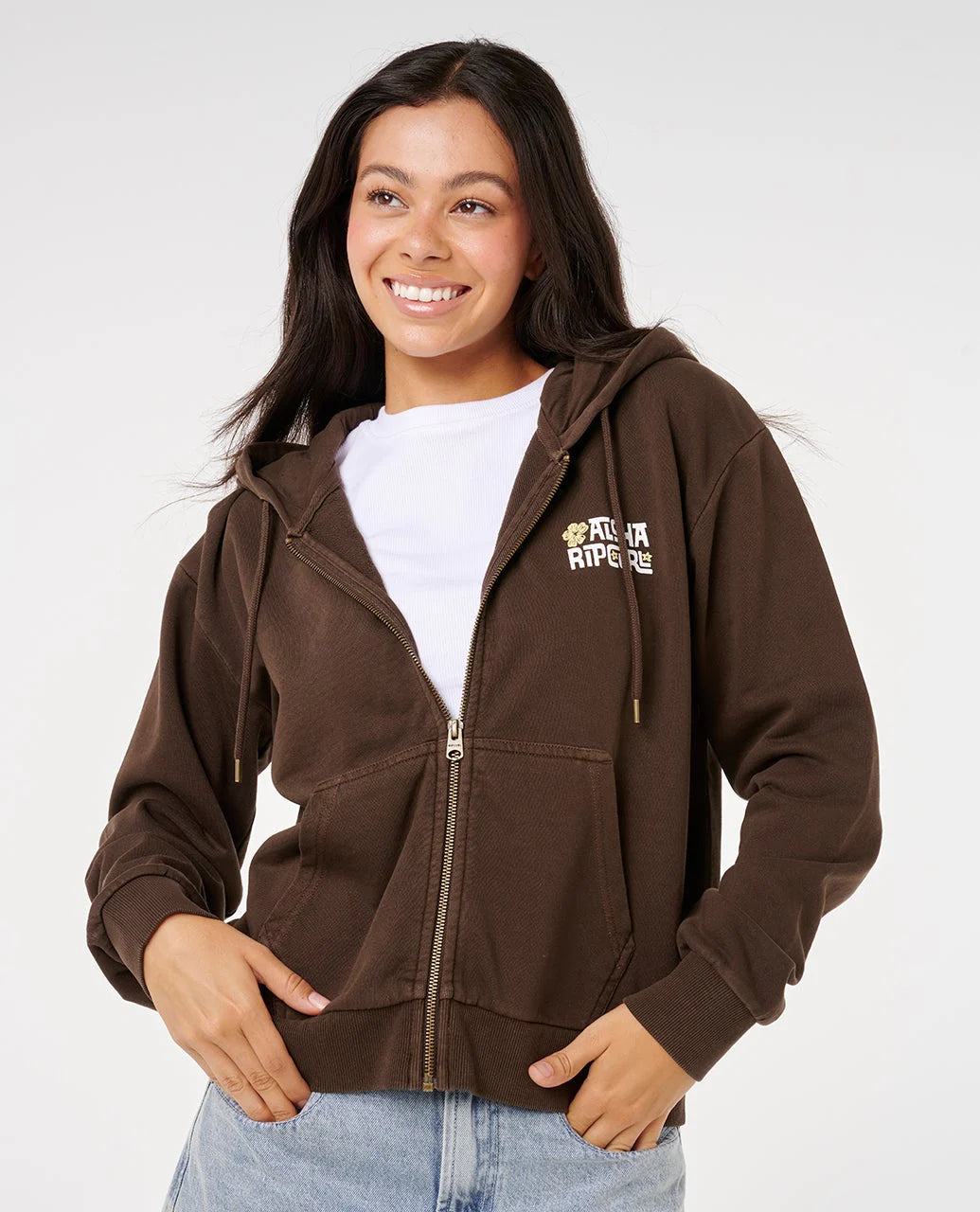 Rip Curl Women's Aloha State Relaxed Zip Through Hoodie Brown
