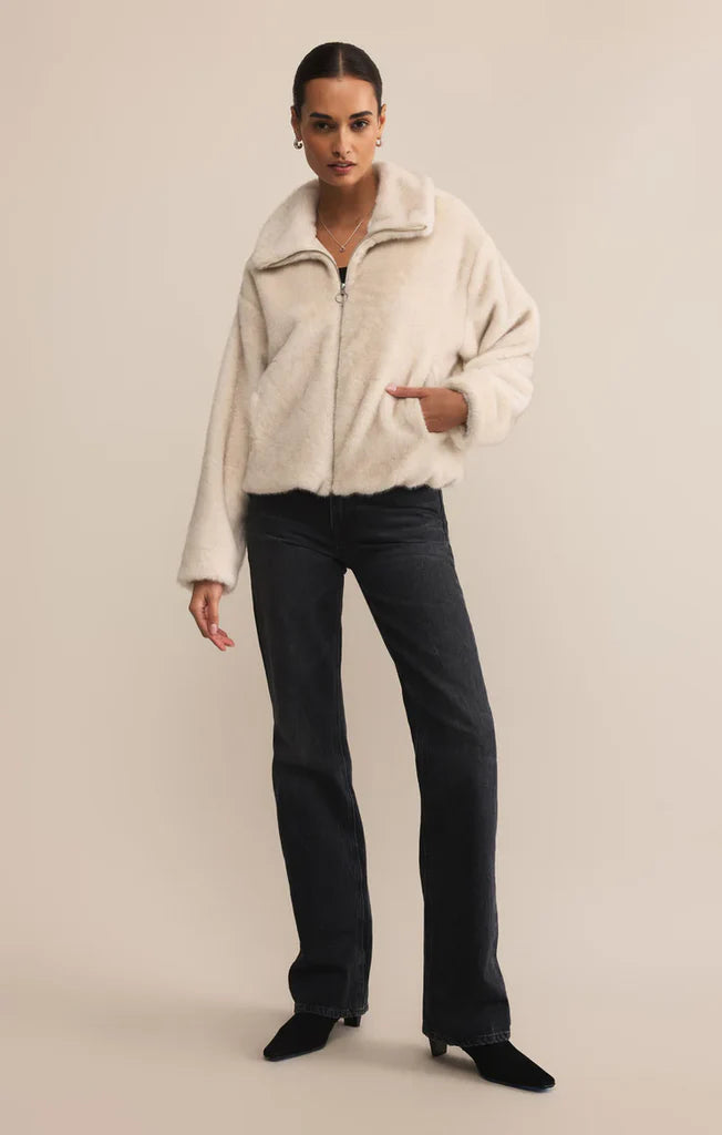 Z Supply Amethyst Faux Fur Jacket Crystal
