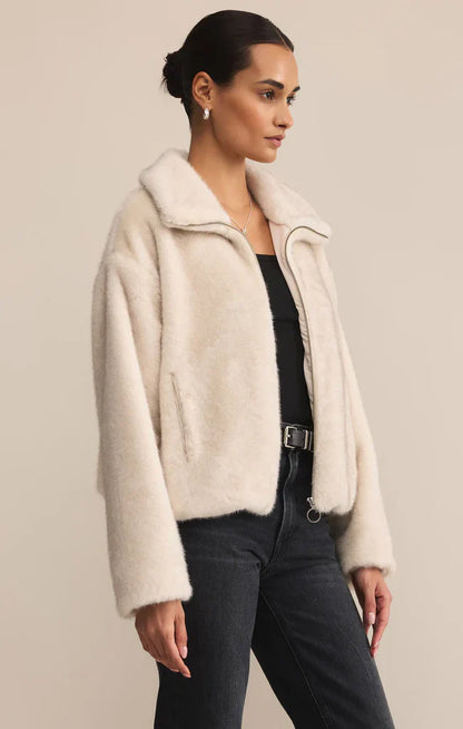 Z Supply Amethyst Faux Fur Jacket Crystal