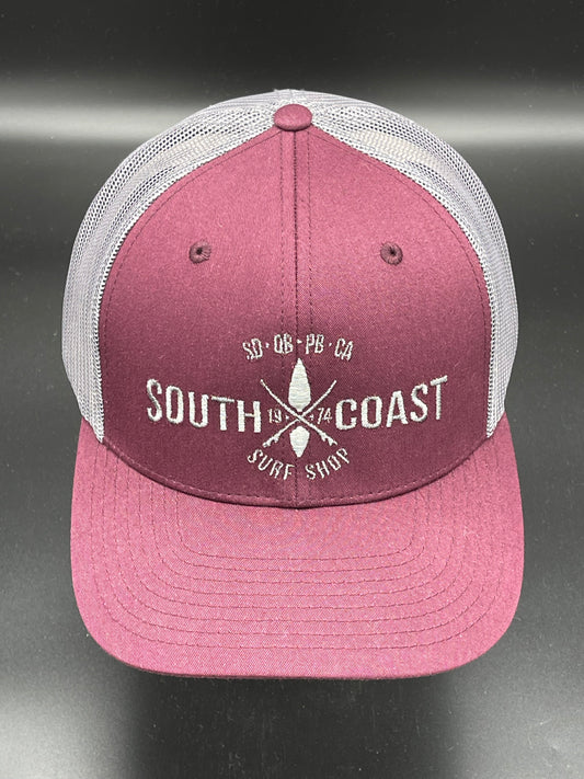 South Coast Adult Cross Logo Trucker Burgundy-Charcoal