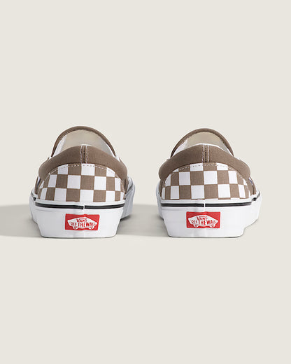 Vans Men's Classic Slip-On Checkerboard Shoe Walnut Brown / White