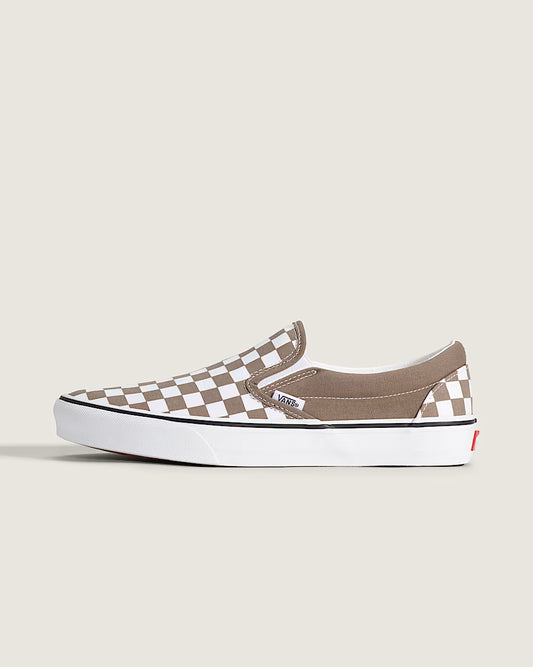 Vans Men's Classic Slip-On Checkerboard Shoe Walnut Brown / White
