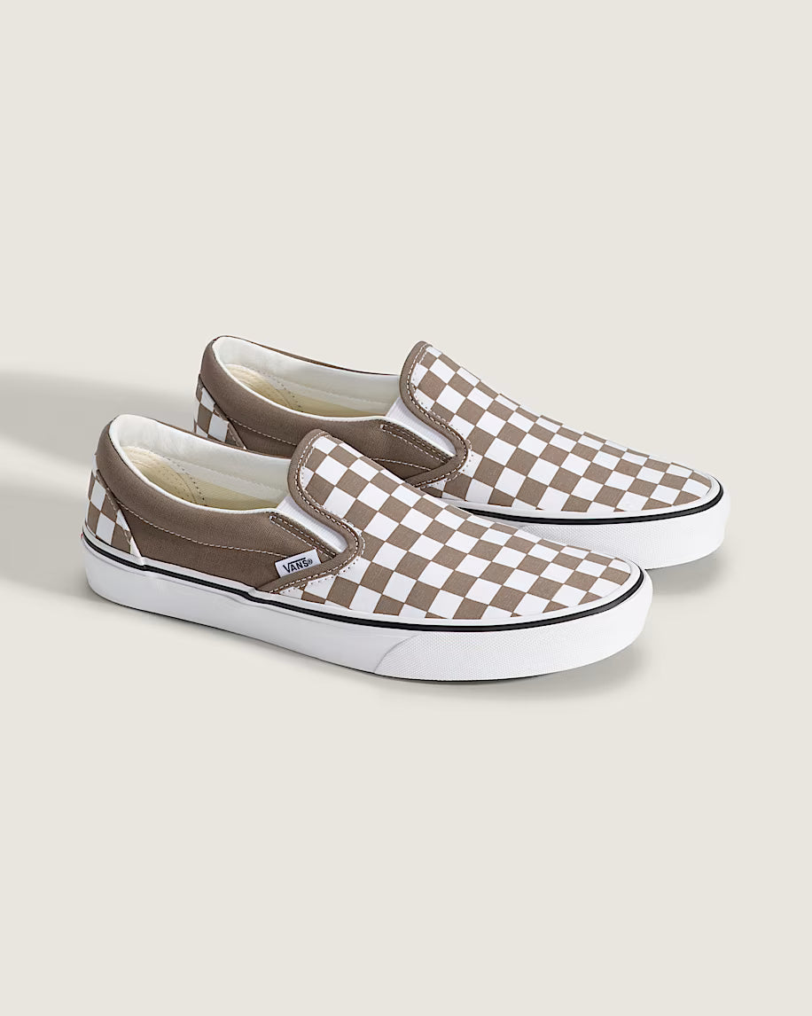 Vans Men's Classic Slip-On Checkerboard Shoe Walnut Brown / White
