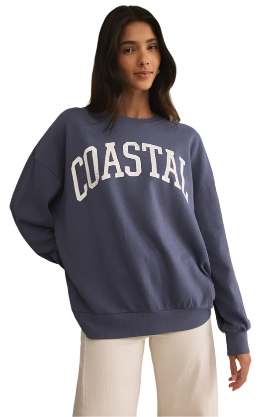 Z Supply Coastal Sunday Crew Sweatshirt Worn Blue