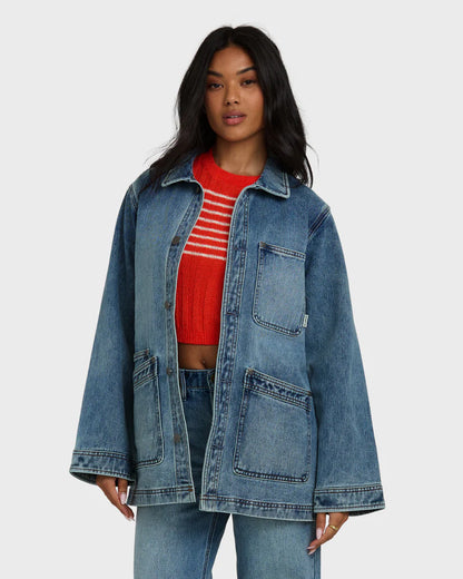 Billabong Women's Denim Chore Coat Atlantic Deep
