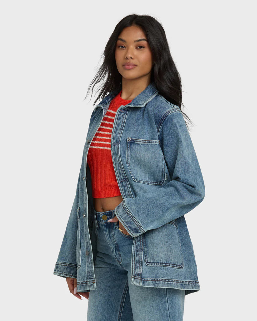 Billabong Women's Denim Chore Coat Atlantic Deep