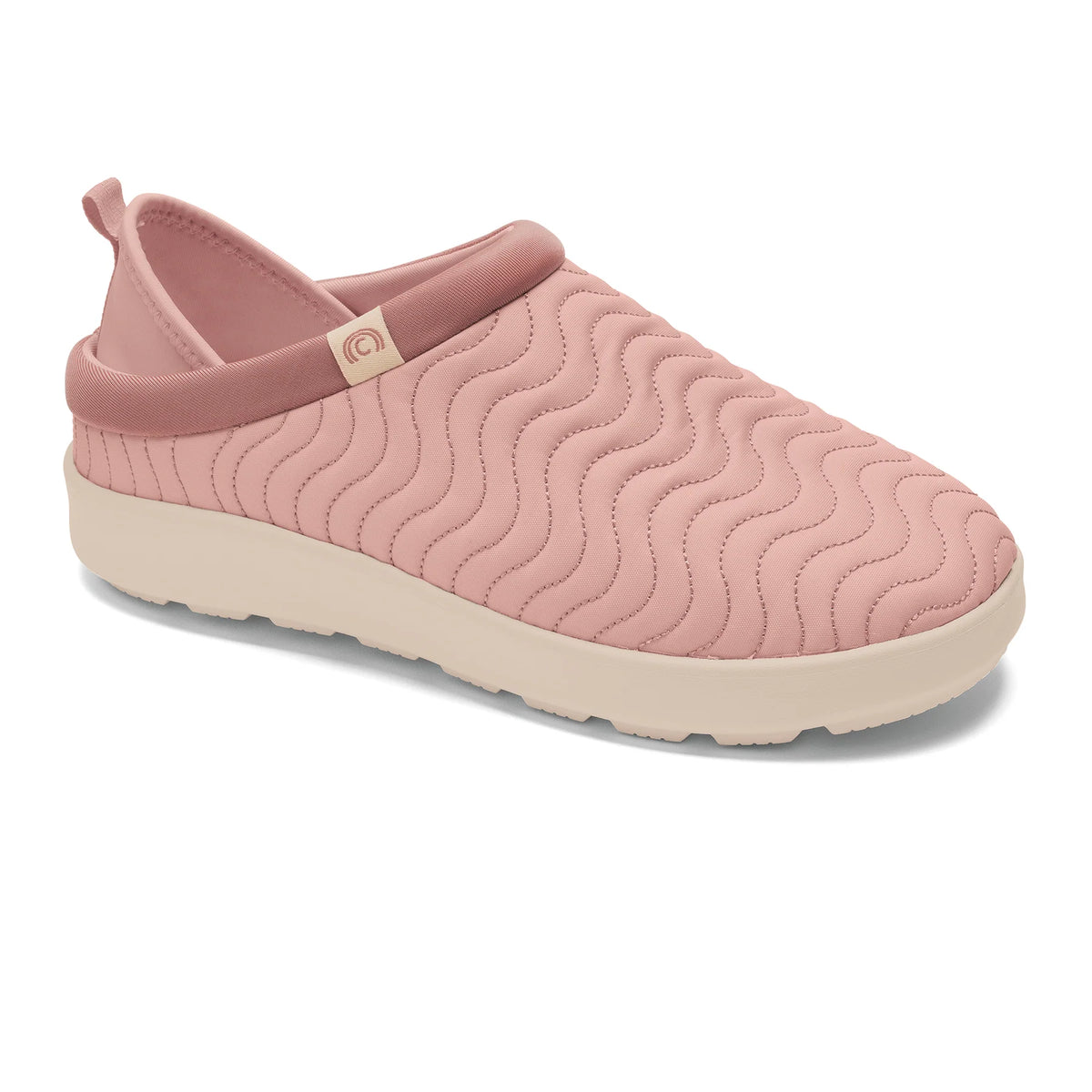 Cobian FlipSlip slip-on shoes in Mauve featuring a quilted wave-pattern upper, cushioned collar, and cream-colored sole.