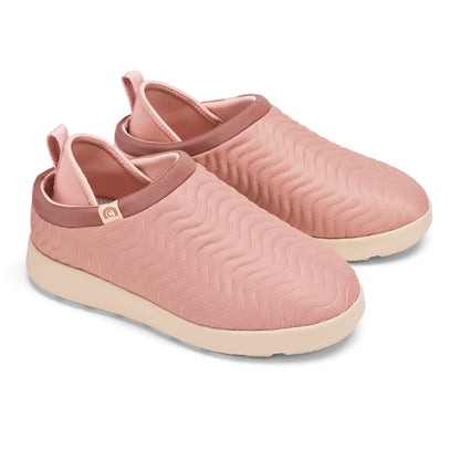 Cobian FlipSlip women's slip-on shoes in Mauve featuring quilted wave stitching, cushioned pink uppers, and cream-colored soles.