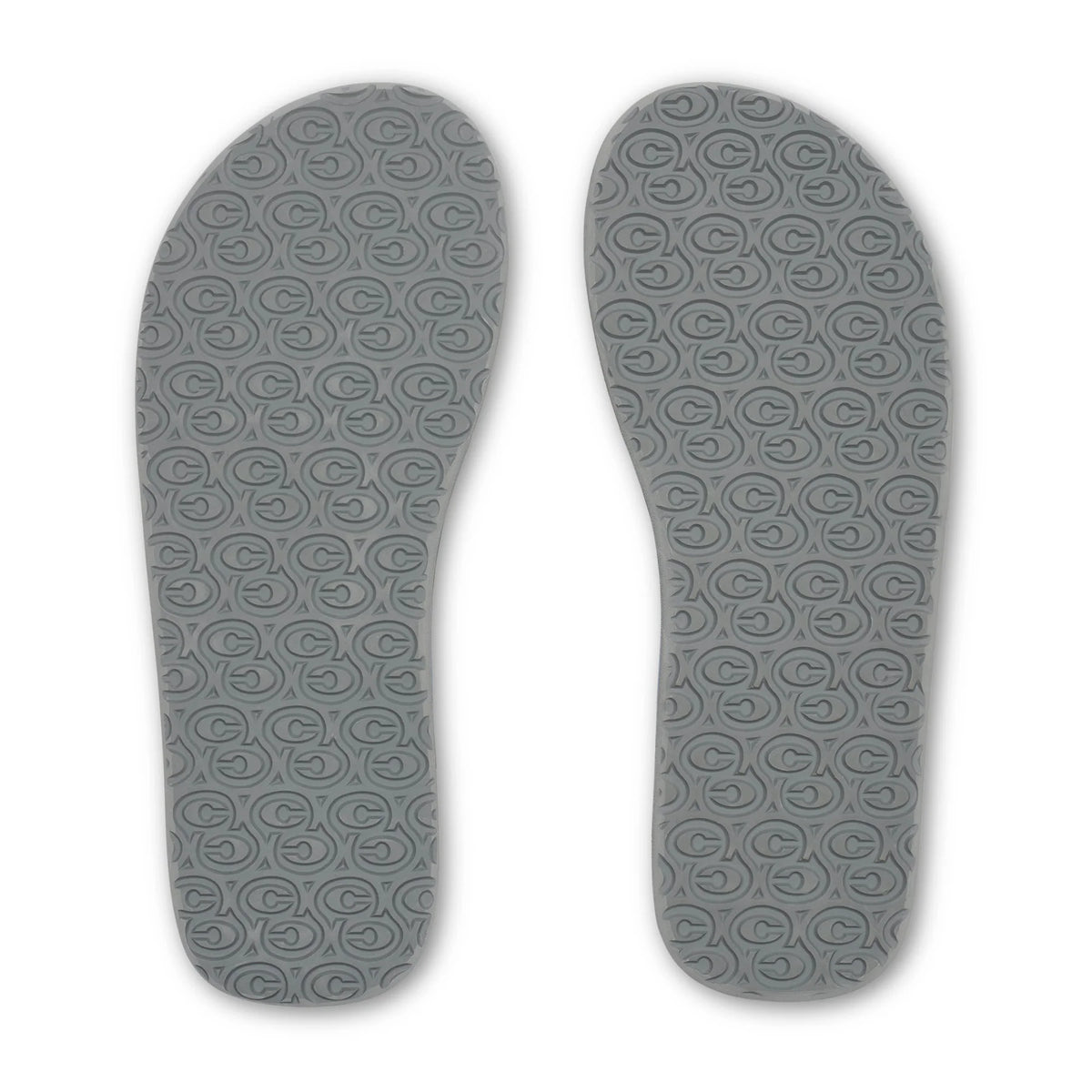 Cobian Foamie Black Flip Flops gray rubber outsoles with repeating Cobian logo traction pattern