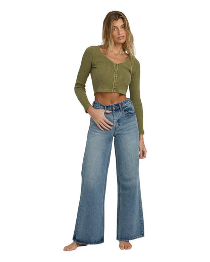 Billabong Women's Free Fall High-Waist Denim Flare Pants Atlantic Deep