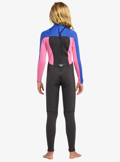 Roxy Girls Prologue+ Wetsuit in cobalt blue, pink and black – full back view