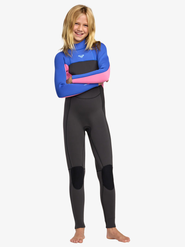 Roxy Girls Prologue+ Wetsuit in cobalt blue, pink and black – front side view