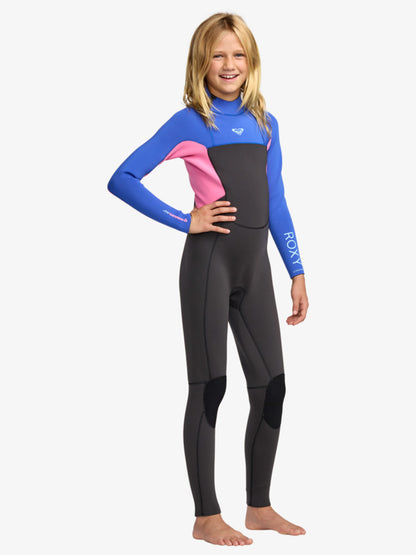 Roxy Girls Prologue+ Wetsuit in cobalt blue, pink and black – front side view