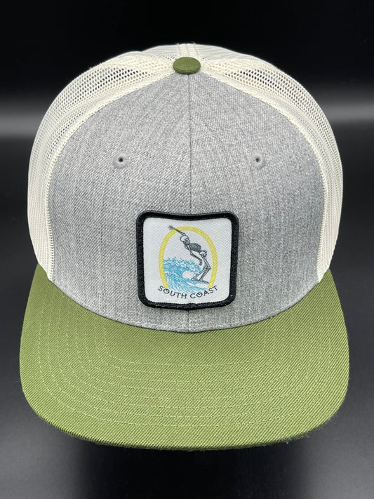 South Coast Adult Skeleton Surfer Snapback Hat Olive