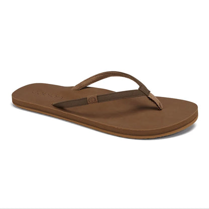 Cobian Kaia Flip Flop in Mocha featuring slim brown stitched straps, a cushioned brown footbed, and subtle Cobian logo detailing.