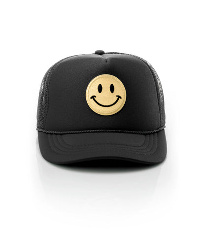 Local Beach Kids Glitter Smiley Face Hat Black