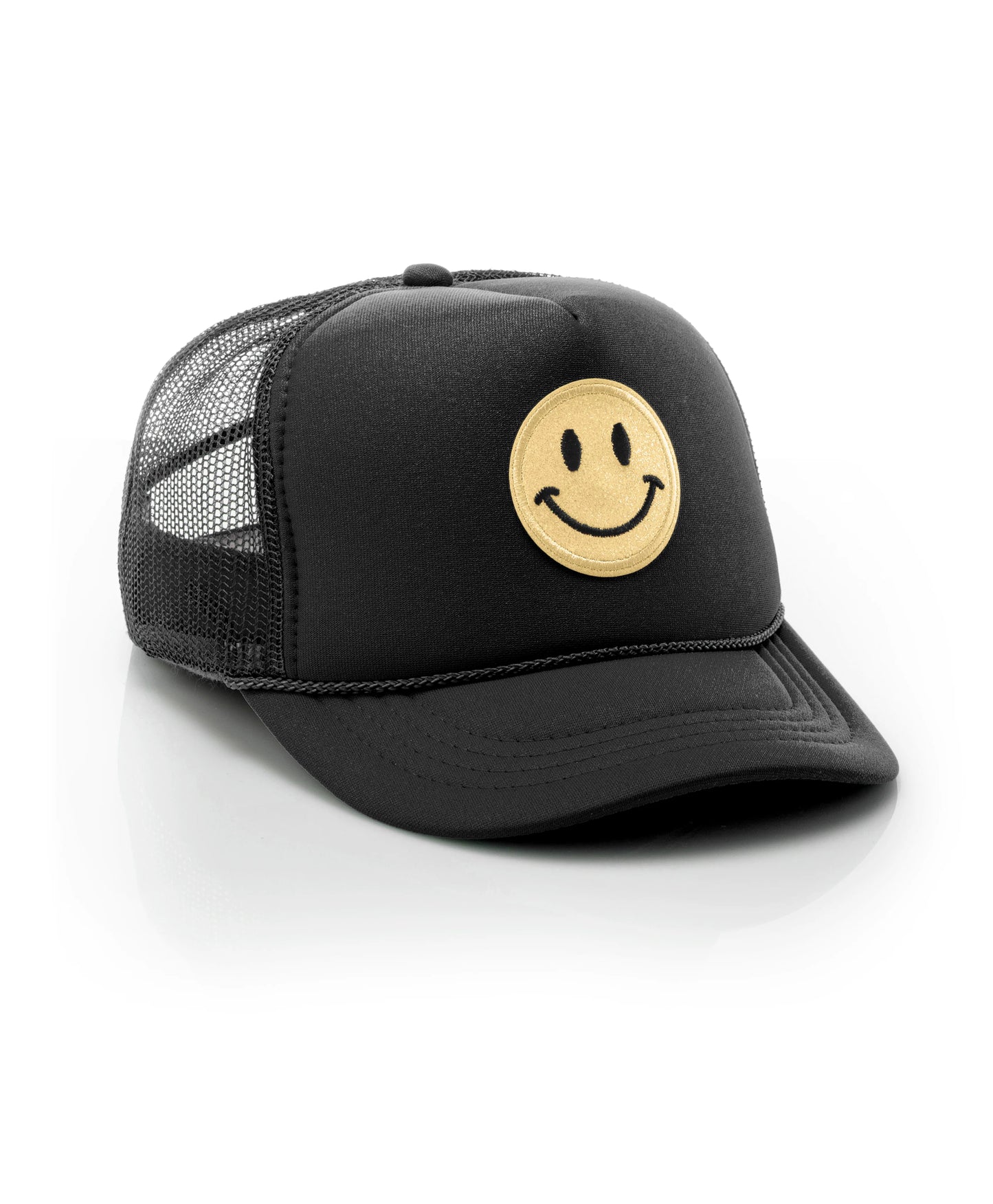 Local Beach Kids Glitter Smiley Face Hat Black