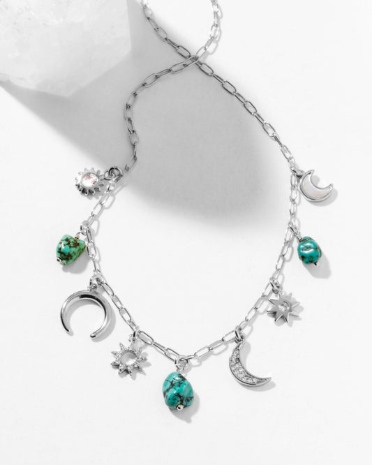 Desert Moon Turquoise Charm Necklace Silver