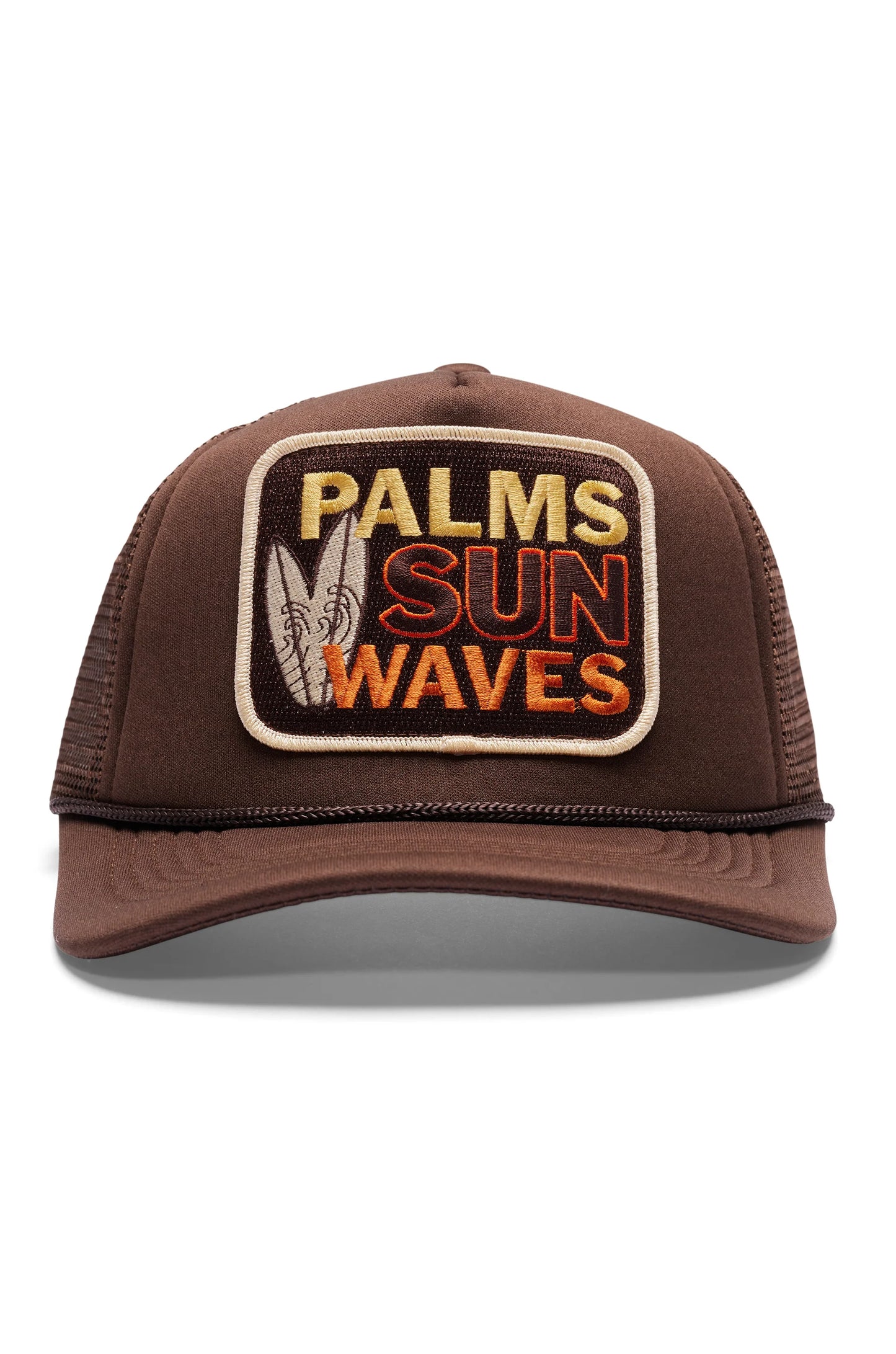 Friday Feelin Palms Sun Wave Trucker Hat Brown